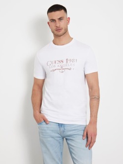 Guess Stretch T-Shirt Met Print Voorkant Wit