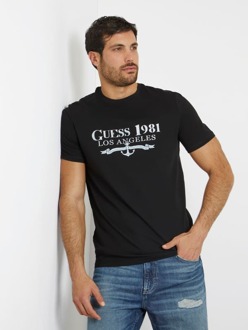 Guess Stretch T-Shirt Met Print Voorkant Zwart