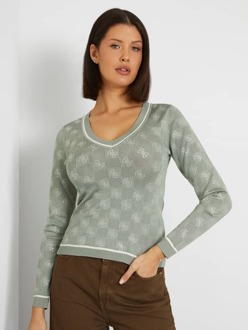 Guess Sweater Logo Strass Groen - M