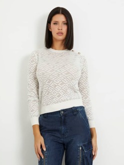 Guess Sweater Met All-Over Logo Crème - S