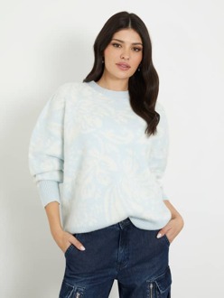 Guess Sweater Met Bloemenjacquard Lichtblauw - XS