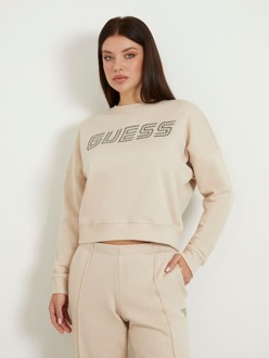 Guess Sweater Met Logo Met Stras Voorkant Beige - XS