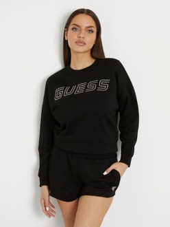 Guess Sweater Met Logo Met Stras Voorkant Zwart - XL