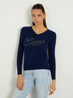 Guess Sweater Met Logo Met Strass Op De Voorkant. Blauw - XS