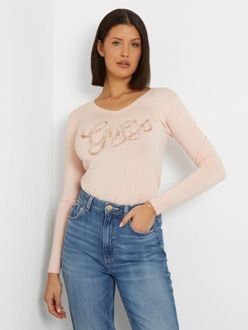 Guess Sweater Met Logo Met Strass Op De Voorkant. licht roze