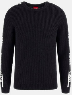 Guess Sweater Met Logoband Zijkant Zwart