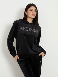 Guess Sweater Met Strasstenen Logo Voorkant Zwart - XS