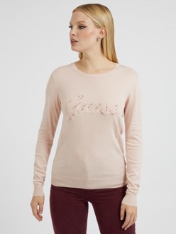 Guess Sweater Strasstenen Logo Voorkant Roze - XS