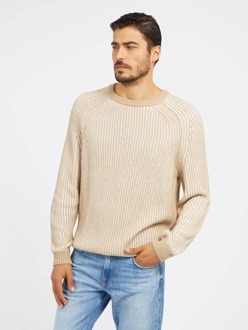 Guess Sweater Van Geribd Breiwerk Beige - L