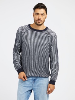 Guess Sweater Van Geribd Breiwerk Blauw - XL