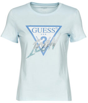 Guess T-Shirt Driehoek Logo Voorkant Lichtblauw - XS