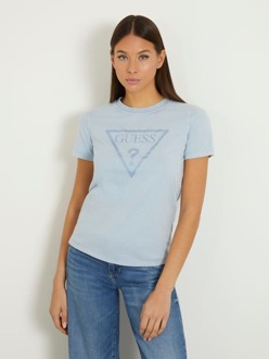Guess T-Shirt Driehoek Met Logo Met Stras Lichtblauw
