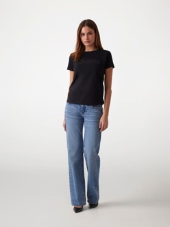 Guess T-Shirt Kanten Logo Zwart - S