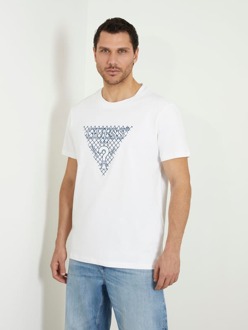 Guess T-Shirt Met Geborduurd Driehoeklogo Wit - L