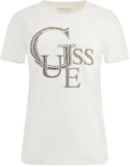 Guess T-Shirt Met Logo En Studs Op Voorkant Wit