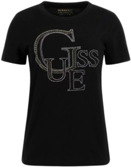 Guess T-Shirt Met Logo En Studs Op Voorkant Zwart - XL