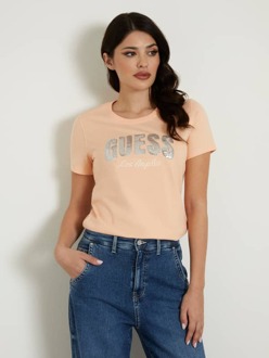 Guess T-Shirt Met Logo Met Stras Voorkant licht roze