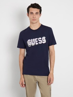 Guess T-Shirt Met Logo Voorkant Blauw - XXL