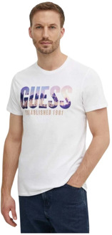 Guess T-Shirt Met Logo Voorkant Wit - S