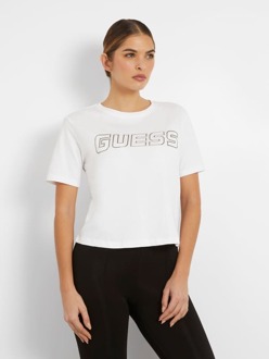 Guess T-Shirt Met Logo Voorkant Wit - XS