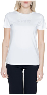 Guess T-Shirt Met Strasstenen-Logo Voorkant Wit - XL