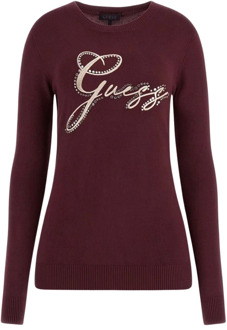 Guess Trui Met Logo Met Stras Voorkant Bordeaux