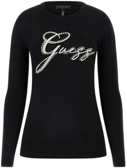 Guess Trui Met Logo Met Stras Voorkant Zwart