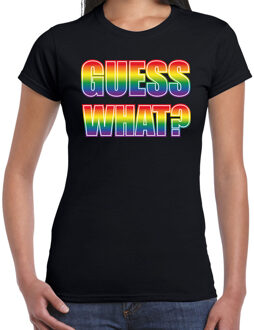 Guess what tekst coming out regenboog / LHBT t-shirt zwart voor dames L