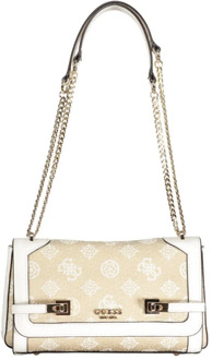 Guess Witte Katoenen Handtas met Schouderkettingen Guess , Beige , Dames - ONE Size