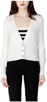 Guess Witte V-Hals Knoop Cardigan voor Dames Guess , White , Dames - L,M,Xs