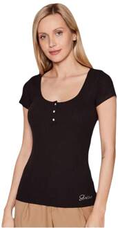 Guess Zwart Strass Logo T-Shirt Guess , Black , Dames - M