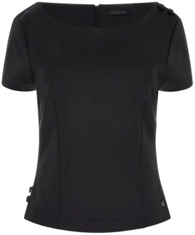 Guess Zwarte aansluitende top met korte mouwen en rits Guess , Black , Dames - M,S,Xs