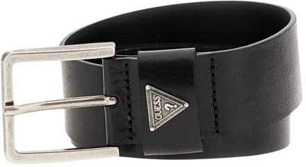 Guess Zwarte Leren Riem met Zilveren Elementen Guess , Black , Heren - Xl,L,M