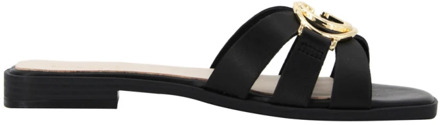 Guess Zwarte Leren Sandalen met Bandjes Symo Guess , Black , Dames - 36 Eu,40 EU