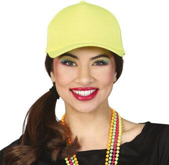 Guirca Carnaval baseballcap petje - fluor geel - verkleed accessoires - volwassenen - Eighties/disco - Verkleedhoofddeks