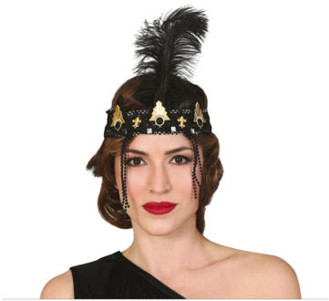 Guirca Charleston Flapper Hoofdband - met veer en details - zwart - Dames - jaren 20/Twenties thema