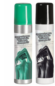 Guirca Haarspray/bodypaint spray - 2x kleuren - groen en zwart - 75 ml