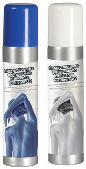 Guirca Haarspray/bodypaint spray - 2x kleuren - wit en blauw - 75 ml