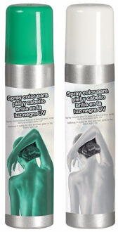 Guirca Haarspray/bodypaint spray - 2x kleuren - wit en groen - 75 ml - Verkleedhaarkleuring Multikleur