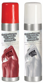 Guirca Haarspray/bodypaint spray - 2x kleuren - wit en rood - 75 ml - Verkleedhaarkleuring Multikleur