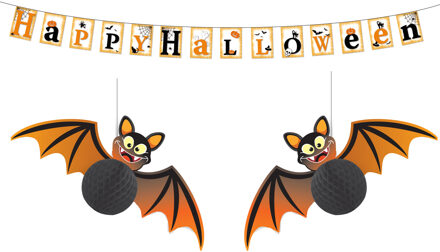Guirca - Happy Halloween versiering slinger met 2x Vleermuizen 30 cm