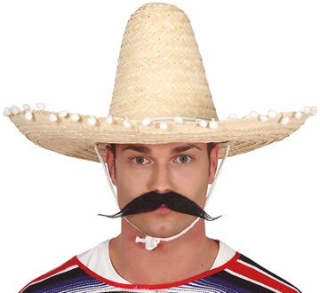 Guirca Mexicaanse Sombrero hoed heren - carnaval/verkleed accessoires - naturel - dia 50 cm