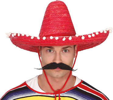 Guirca Mexicaanse Sombrero hoed voor heren - carnaval/verkleed accessoires - rood - D50 cm