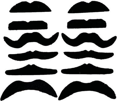 Guirca Zelfklevende plaksnorren - set van 12 stuks - carnaval/verkleed accessoires - zwart