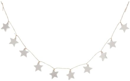Guirlande met Houten Sterren - Wit, 100 cm