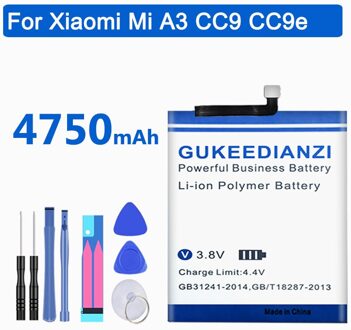 Gukeedianzi Voor Xiao Mi Xiaomi BM4F Telefoon Batterij Voor Xiaomi CC9e CC9 CC9 E Mi A3 MiA3 4750Mah BM4F vervangende Batterij + Tool