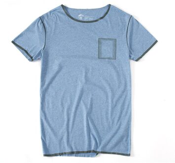 Gustomerd Zomer T-shirt Mannen Style Solid Patchwork Lijn Korte Mouw Tees Mannen Top blauw / XL