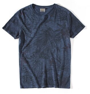Gustomerd Zomer Top Tees Pure Katoenen T-shirt Mannen Casual O-hals Met Korte Mouwen Print Tees Shirt mannen blauw / L