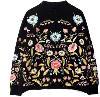 [GUTU] Ronde Kraag Bloemen Borduurwerk Top Losse Koreaanse Winter Herfst Lange Mouwen Vrouw Mode Trui FA50001
