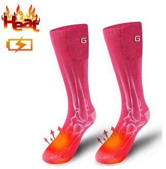 GV Smart Elektrische Verwarmde Sokken Mannen Voor Koude Winter Warm Skiën Sokken, Oplaadbare Batterij Verwarming Sokken Vrouwen roze